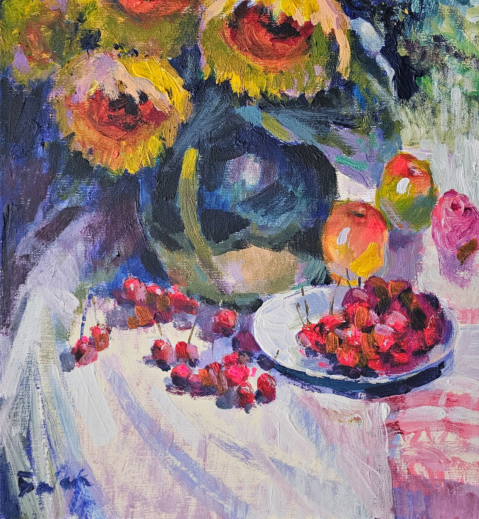 Acrylic painting still life with sunflowers Vyacheslav Petrovich Babac - 5