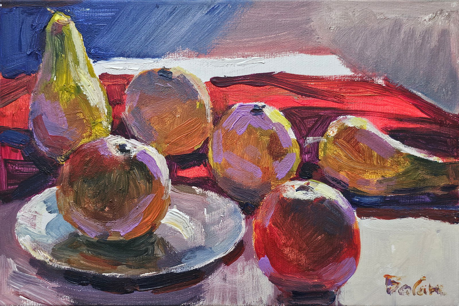 Acrylic painting still life with fruit Vyacheslav Petrovich Babac: Title: Acrylic painting still life with fruit Vyacheslav Petrovich Babac Description: 479BA Painter: Vyacheslav Petrovick Babac Size: 20x30 cm/ 7.87x11.81 inches Components: Acrylic, canvas Original p