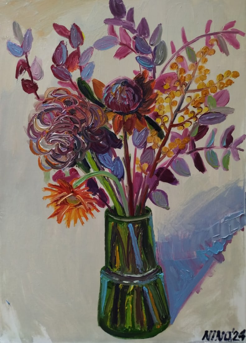 Oil painting A bouquet of autumn Nina L: Title: Oil painting A bouquet of autumn Nina L Description: 47Lt Painter: Nina L. Size: 70x50 cm/ 27.55x19.68 inches Components: oil, canvas Original paintingCONDITION: exellent ERA: 2024ARTIST: She w