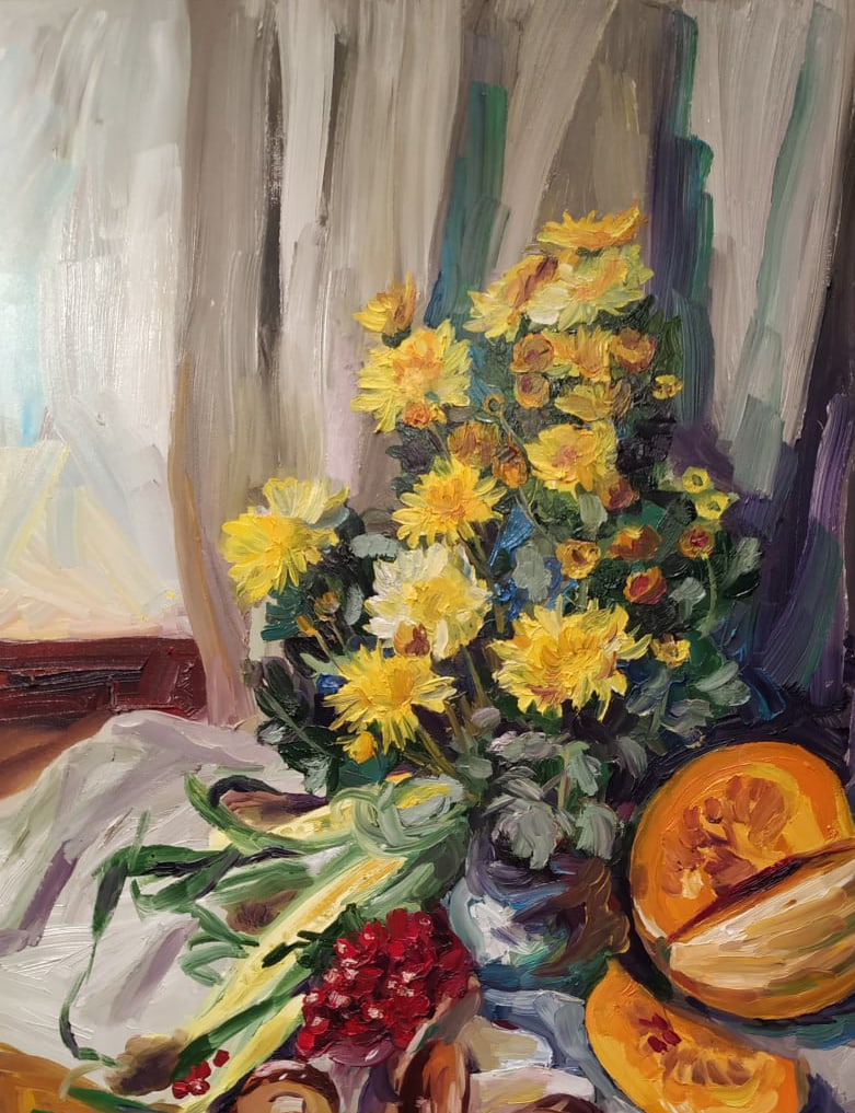 Oil painting Still life with chrysanthemums Nina L - 2
