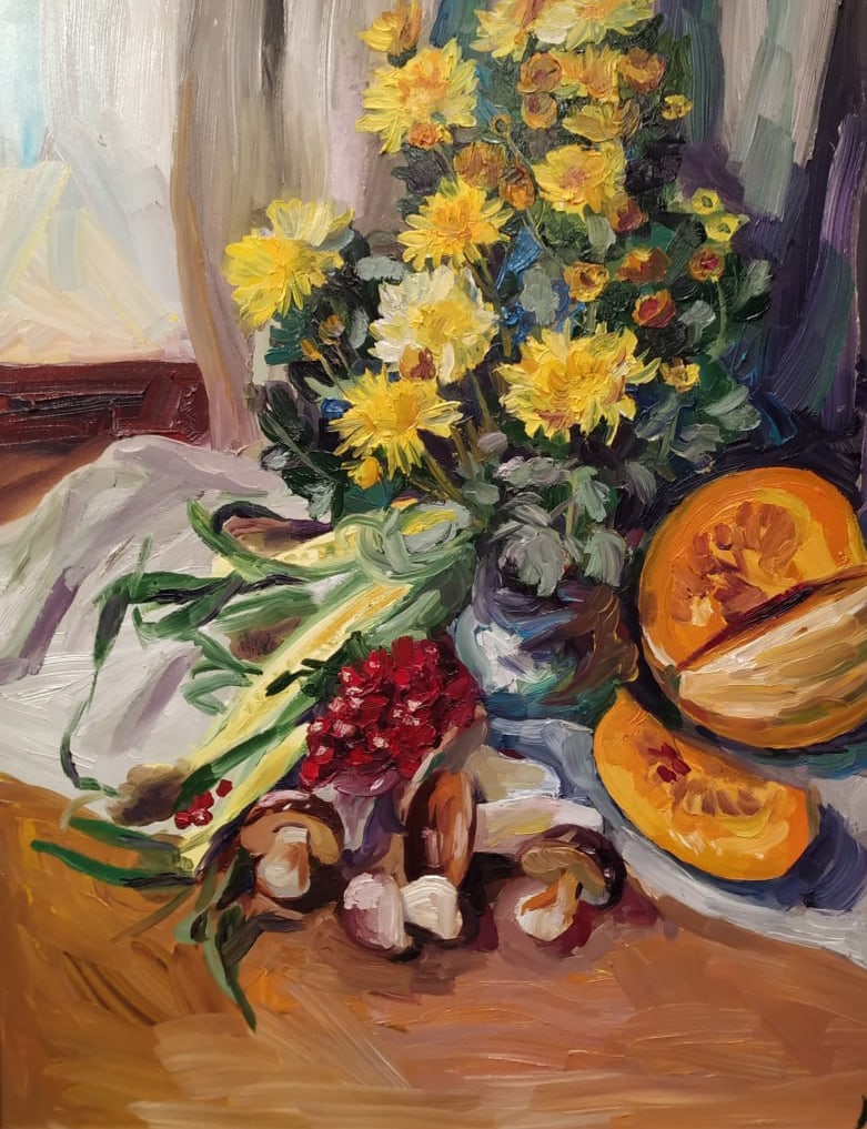 Oil painting Still life with chrysanthemums Nina L - 4