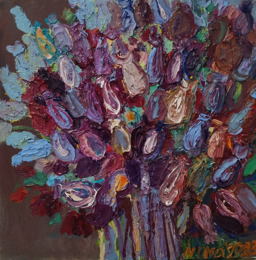 Oil painting Thistles Nina L: Title: Oil painting Thistles Nina L Description: 109Lt Painter: Nina L. Size: 40x40 cm/ 15.74x15.74 inches Components: oil, canvas Original paintingCONDITION: exellent ERA: 2023ARTIST: She was born on