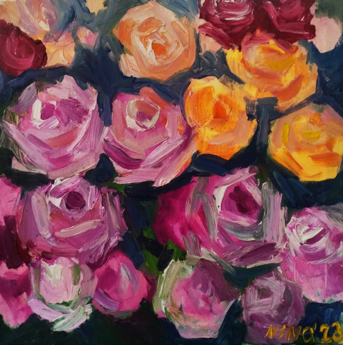 Oil painting diptych of Roses Nina L - 4
