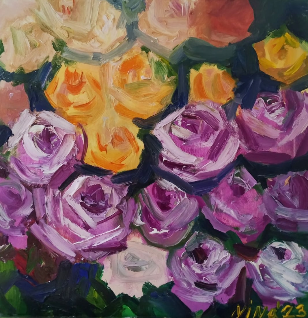 Oil painting diptych of Roses Nina L - 5
