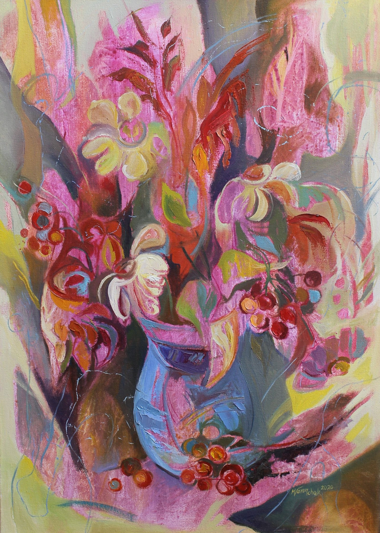 Oil acrylic painting Crimson Maria Voloschak: Title: Oil acrylic painting Crimson Maria Voloschak Description: 01Vor Painter: Maria Voloschak Size: 70x50 cm/27,56x19,68 inches Components: oil, acrylic, canvas Original painting from our collection