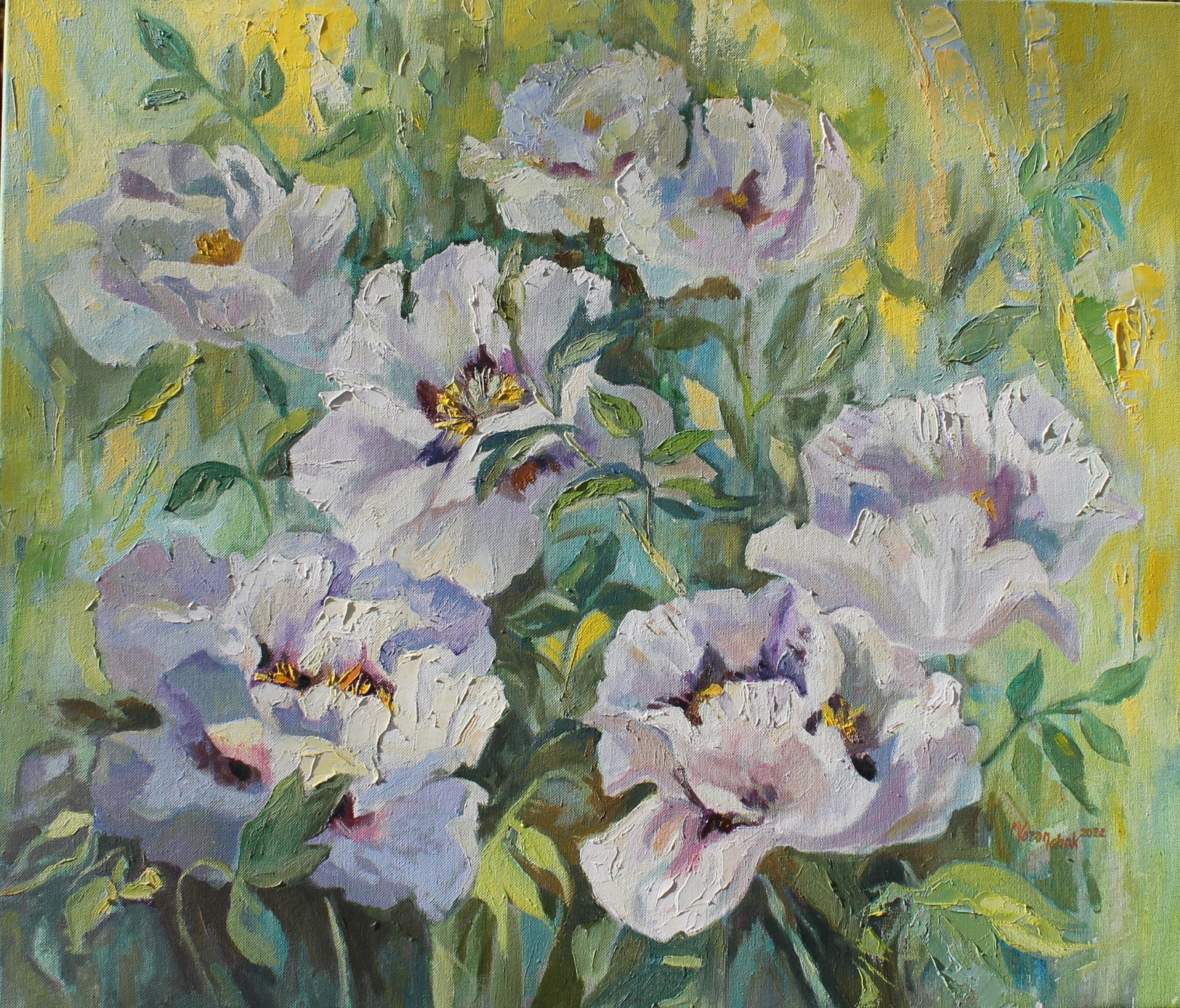 Oil painting White peonies Maria Voloschak: Title: Oil painting White peonies Maria Voloschak Description: 02Vor Painter: Maria Voloschak Size: 60x70 cm/23,62x27,56 inches Components: oil, canvas Original painting from our collection ERA: 2022S