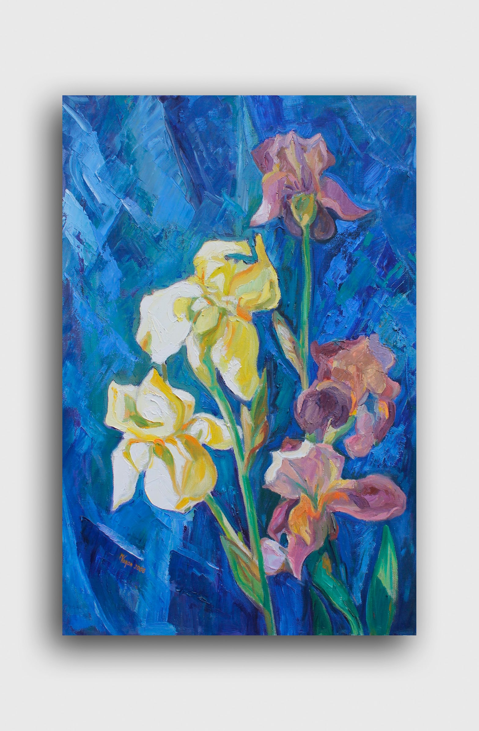 Oil painting Irises on a blue background Maria Voloschak - 7