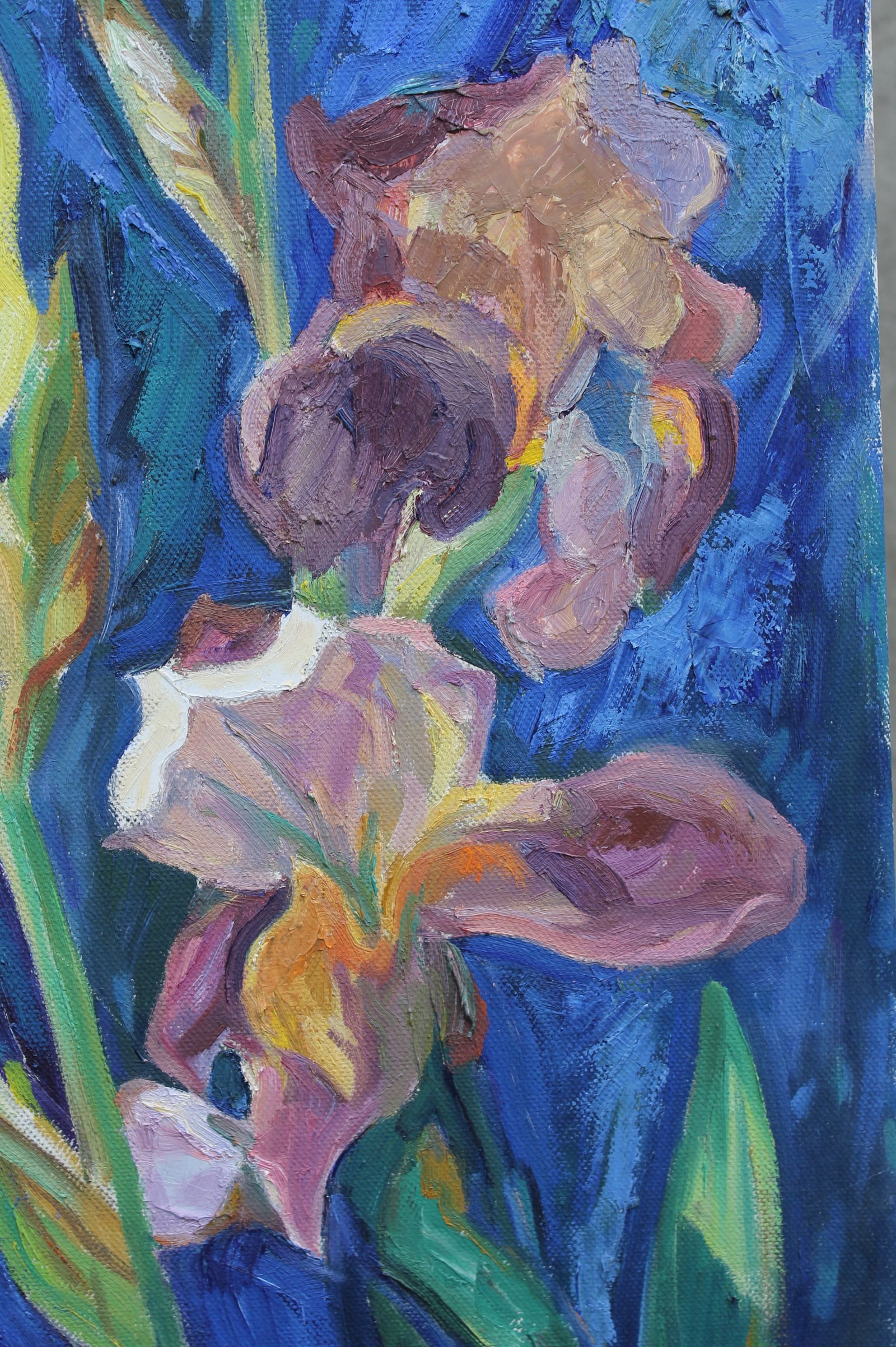 Oil painting Irises on a blue background Maria Voloschak - 9