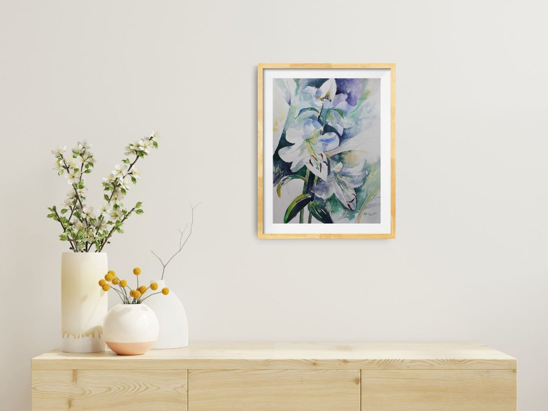 Watercolor painting Still life with lily Maria Voloschak - 11