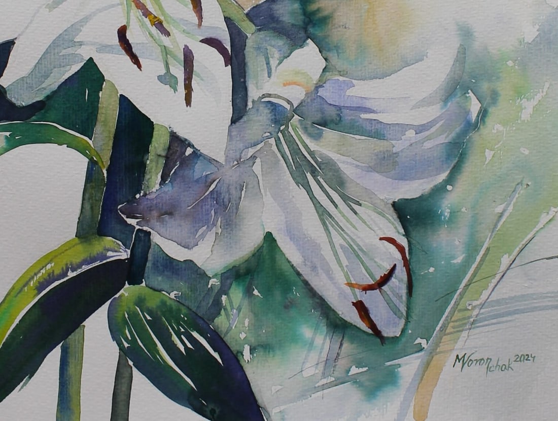 Watercolor painting Still life with lily Maria Voloschak - 8