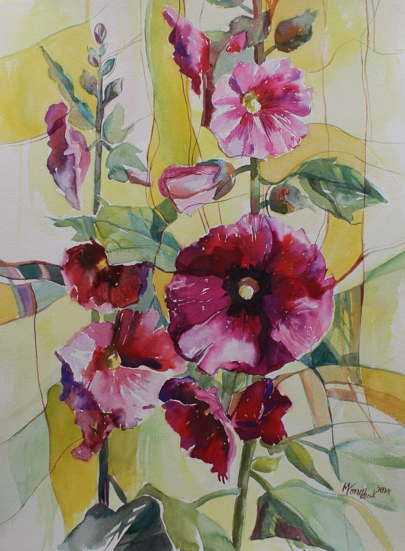 Watercolor painting Still life with malow Maria Voloschak (1 of 11)