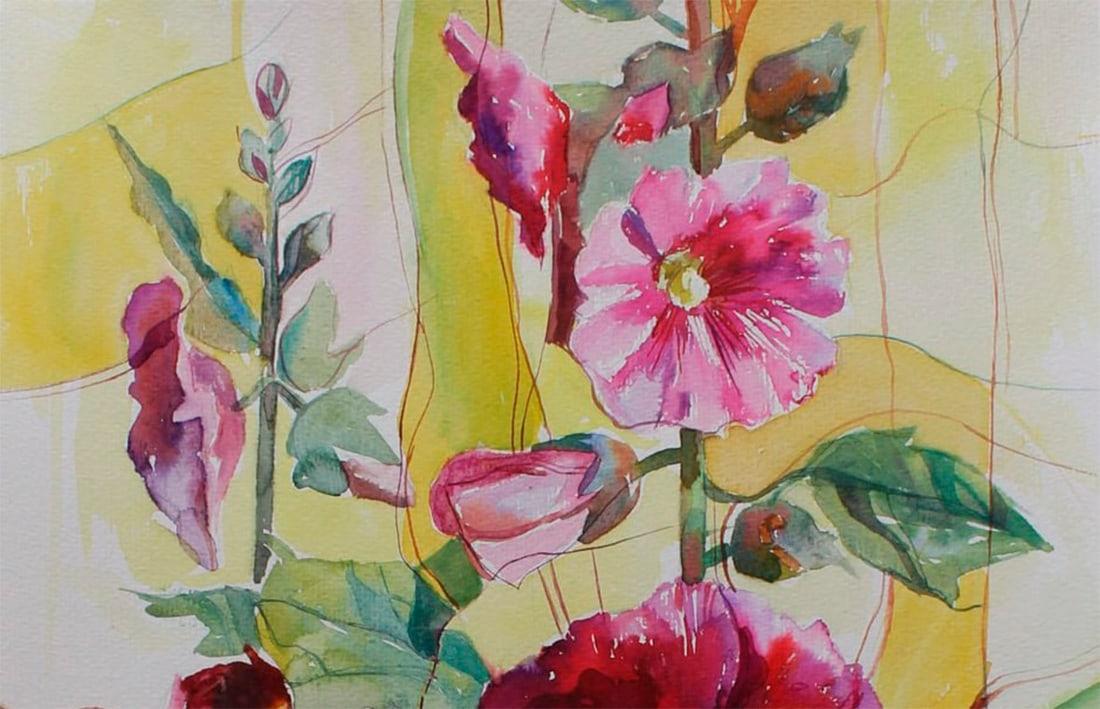 Watercolor painting Still life with malow Maria Voloschak - 2