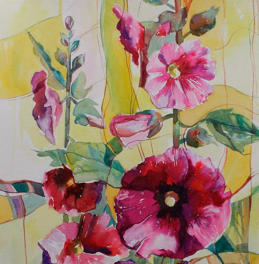 Watercolor painting Still life with malow Maria Voloschak - 6