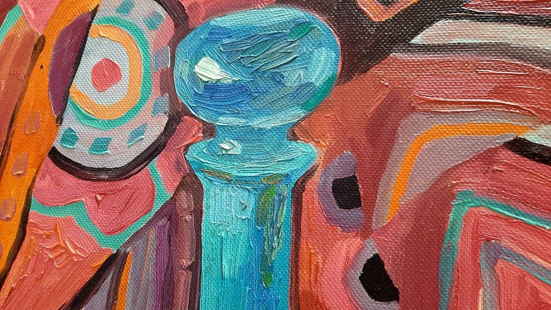 Abstract Oil painting Blue bottle and pumpkin Tetyana Shulyak - 6