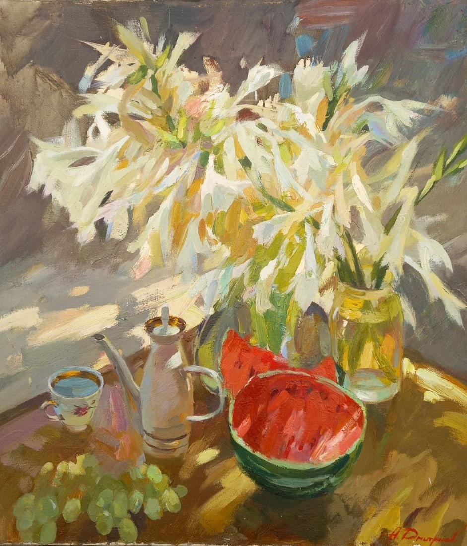 Oil painting Watermelon and lilies Alex Ditriev (1 of 9)