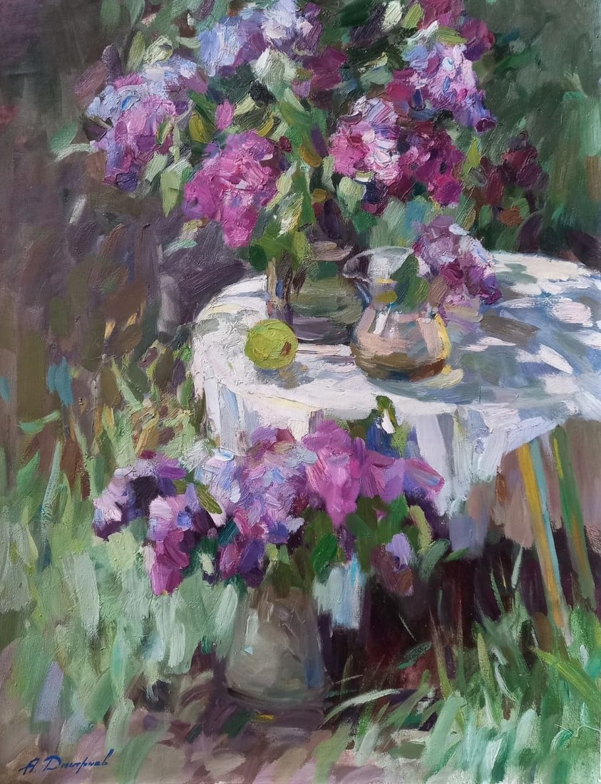 Oil painting Noble lilac Alex Ditriev: Title: Oil painting Noble lilac Alex Ditriev Description: 202AD Painter: Alex Ditriev Size: 65x85 cm/ 25.6x33.5 inches Components: oil, canvas Original painting from our collection ERA: Short informat