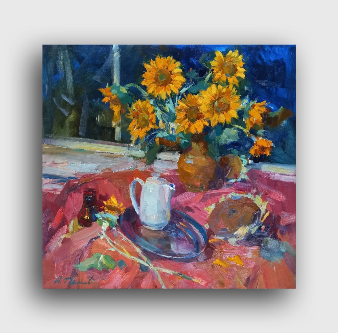 Oil painting Evening sunflowers Alex Ditriev - 2