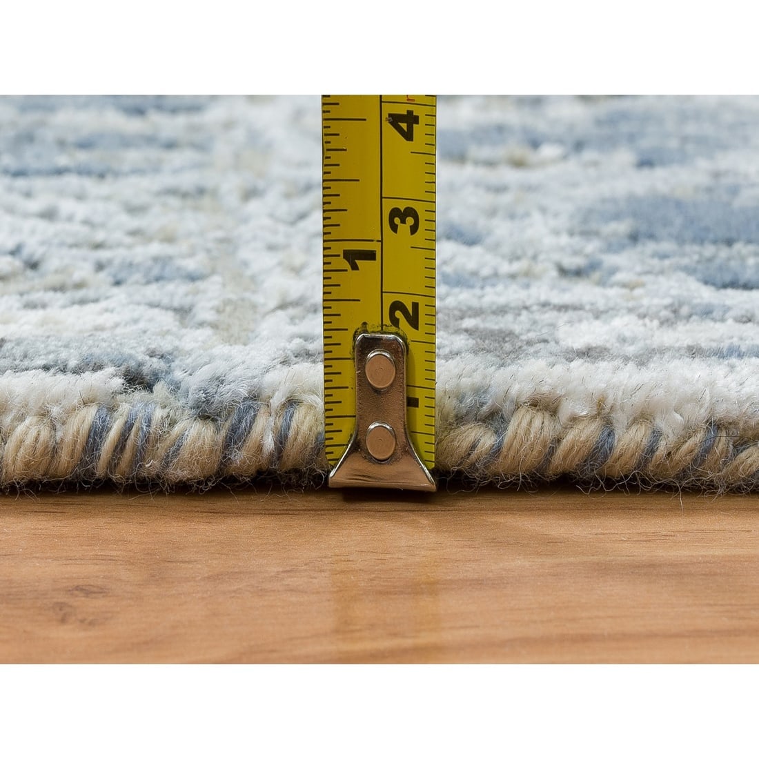 Gray, THE HONEYCOMB Design, Hand Knotted Wool and Silk Runner Rug - 7