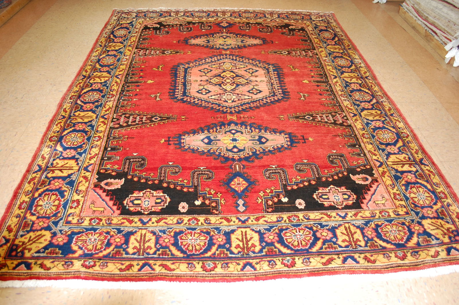 OLD,ANTIQUE CAUCASIAN RUG 10'2" X 7'6": Title:OLD,ANTIQUE CAUCASIAN RUG 10'2" X 7'6"Description:OLD, ANTIQUE UNUSUAL ANIMAL DESIGN KAZAK, SHIRVAN DESIGN CAUCASIAN RUG... with an exact size of 10'2" x 7'6"... wonderful background...