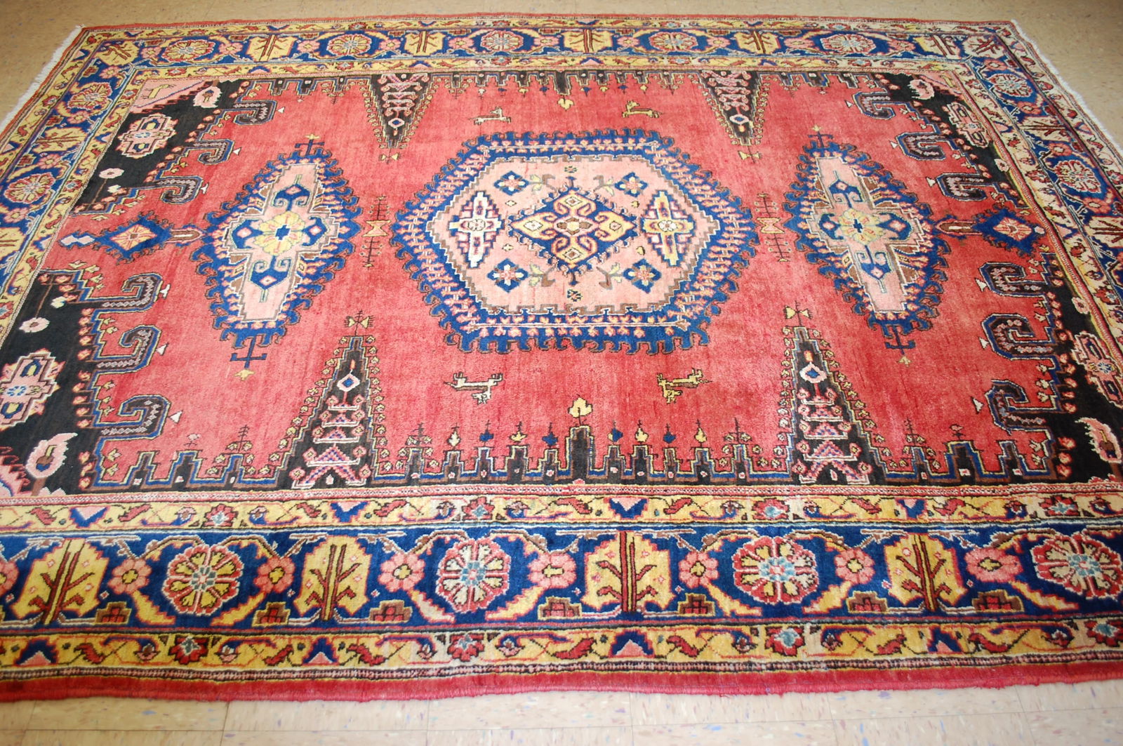 OLD,ANTIQUE CAUCASIAN RUG 10'2" X 7'6" - 9