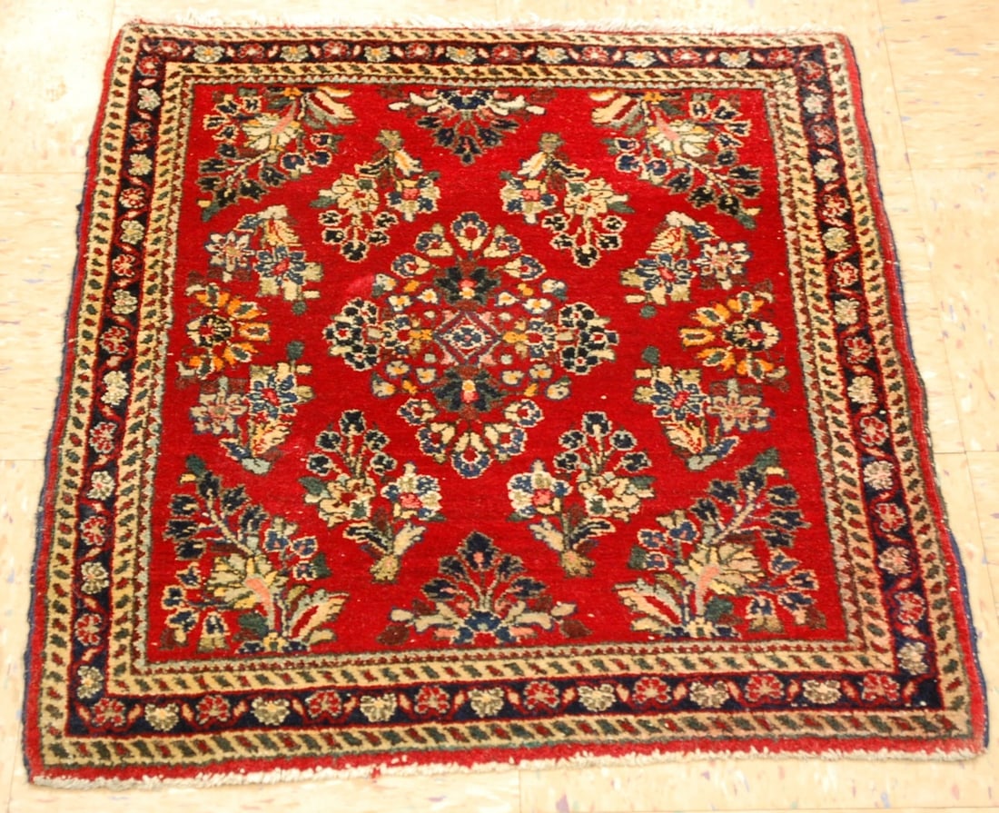 PERSIAN SARUK RUG size is 2' x 2'6": Title:PERSIAN SARUK RUG size is 2' x 2'6"Description: OLD, AUTHENTIC HAND KNOTTED PERSIAN SARUK RUG....HIGH KPSI.........Room size is 2' 2" x 3'9".........colors including