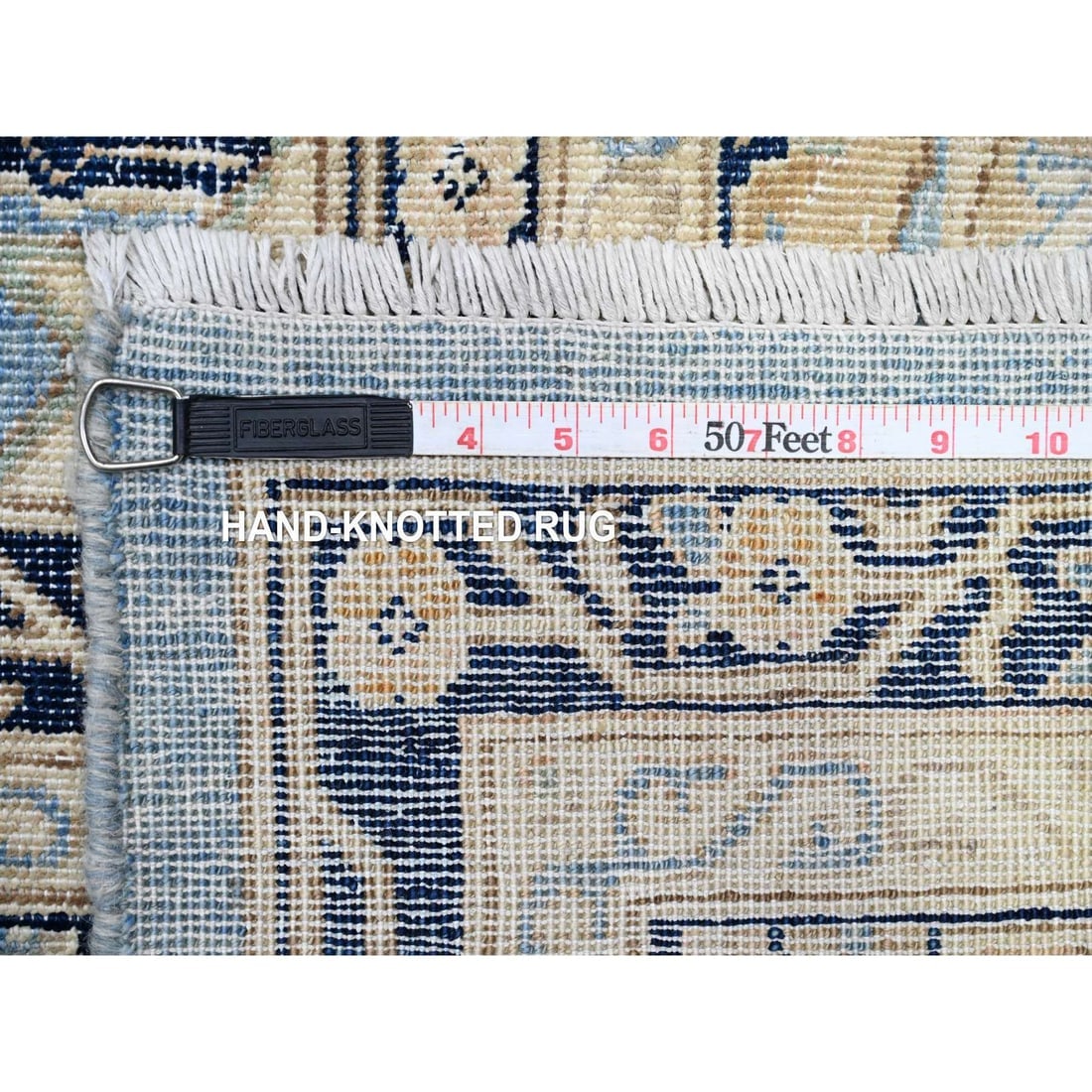 Jeans Blue Heriz Flower Medallion Design 100% Wool Hand Knotted Rug - 11