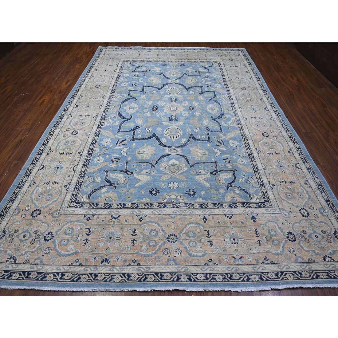 Jeans Blue Heriz Flower Medallion Design 100% Wool Hand Knotted Rug - 2