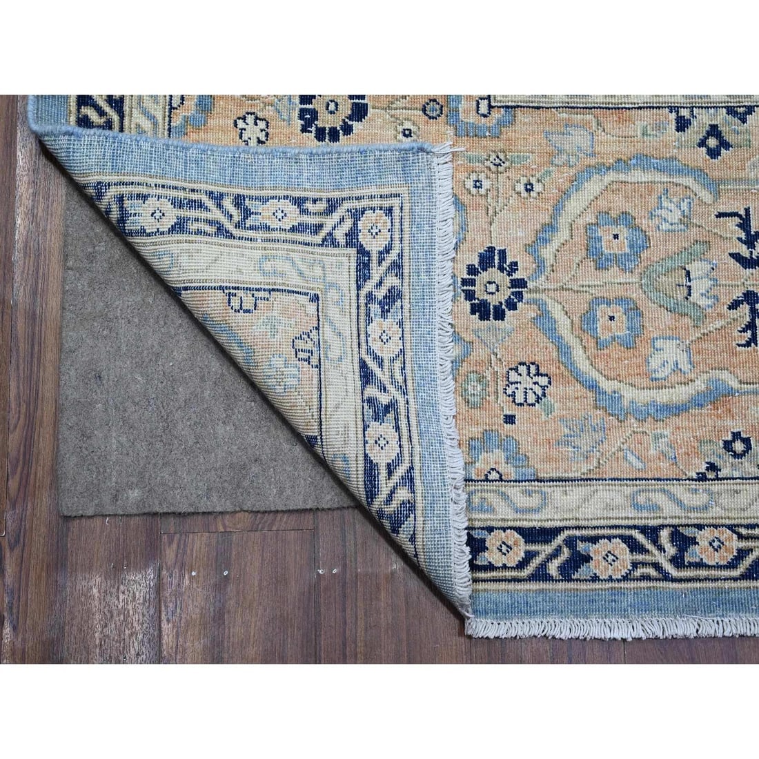 Jeans Blue Heriz Flower Medallion Design 100% Wool Hand Knotted Rug - 4