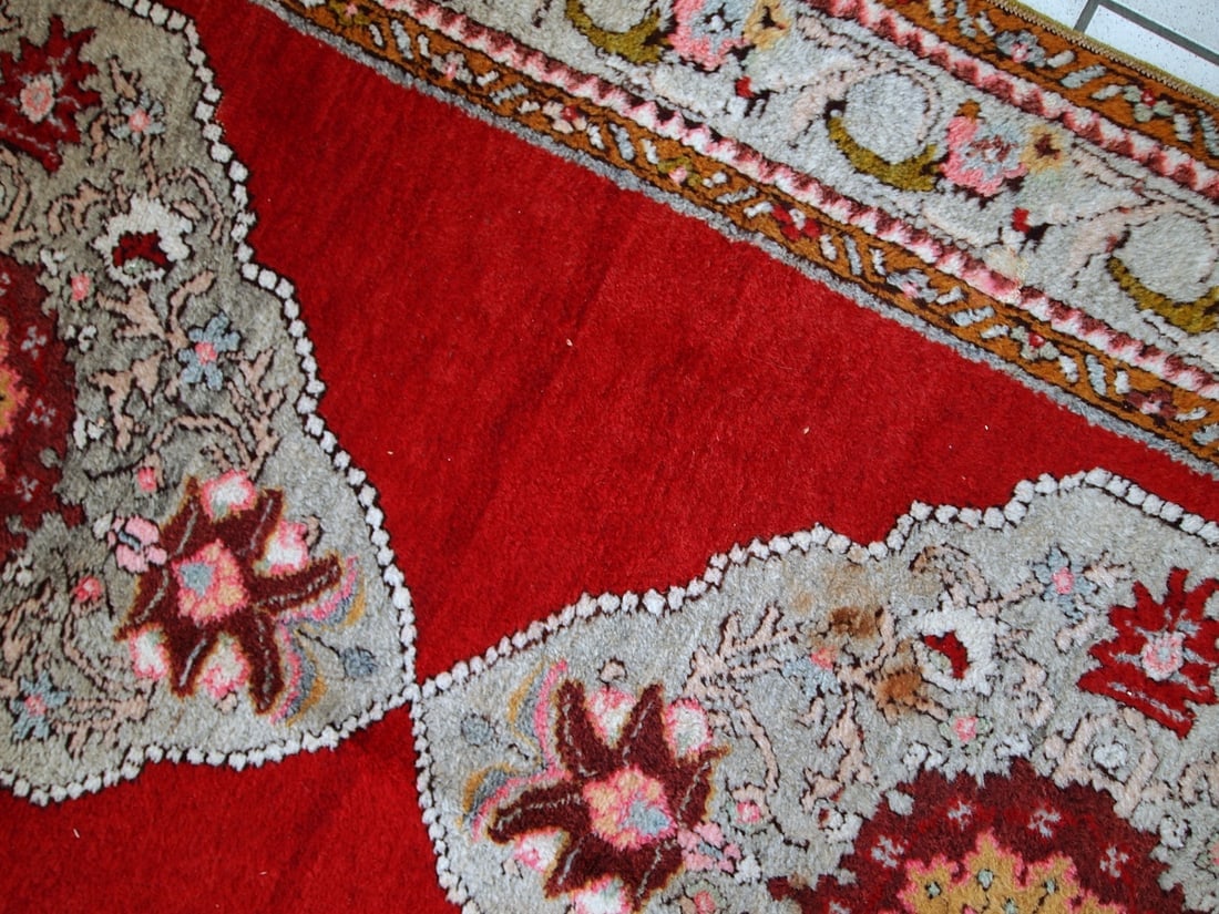 Handmade vintage Turkish Oushak runner 3.6' x 11.1' (110cm x 340cm) 1940s - 6