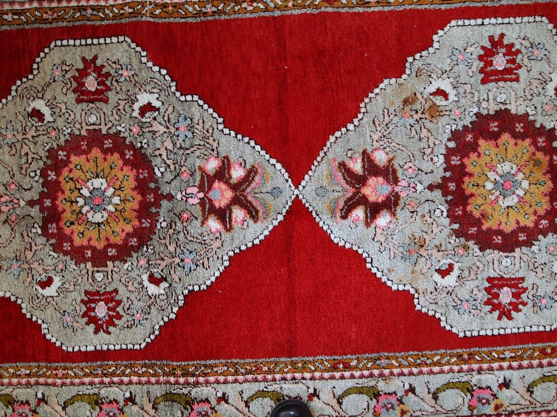 Handmade vintage Turkish Oushak runner 3.6' x 11.1' (110cm x 340cm) 1940s - 7