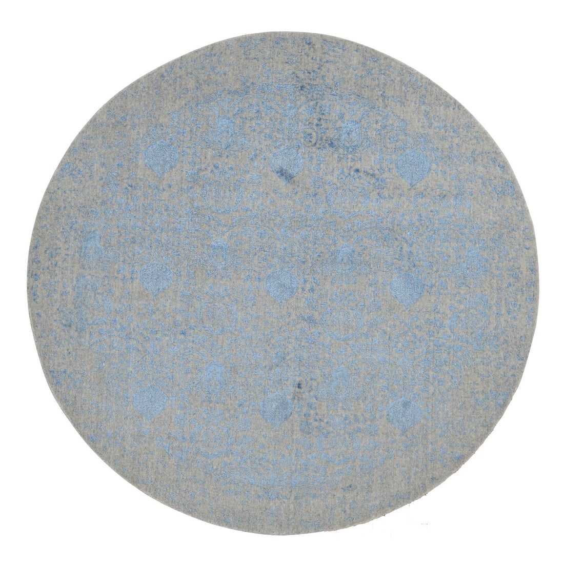 Taupe Color, Jacquard Hand Loomed, Wool and Art Silk, Round Rug: Title: Taupe Color, Jacquard Hand Loomed, Wool and Art Silk, Round RugDescription: This is a truly genuine one-of-a-kind. It has been Knotted for months and months in the centuries-old weaving