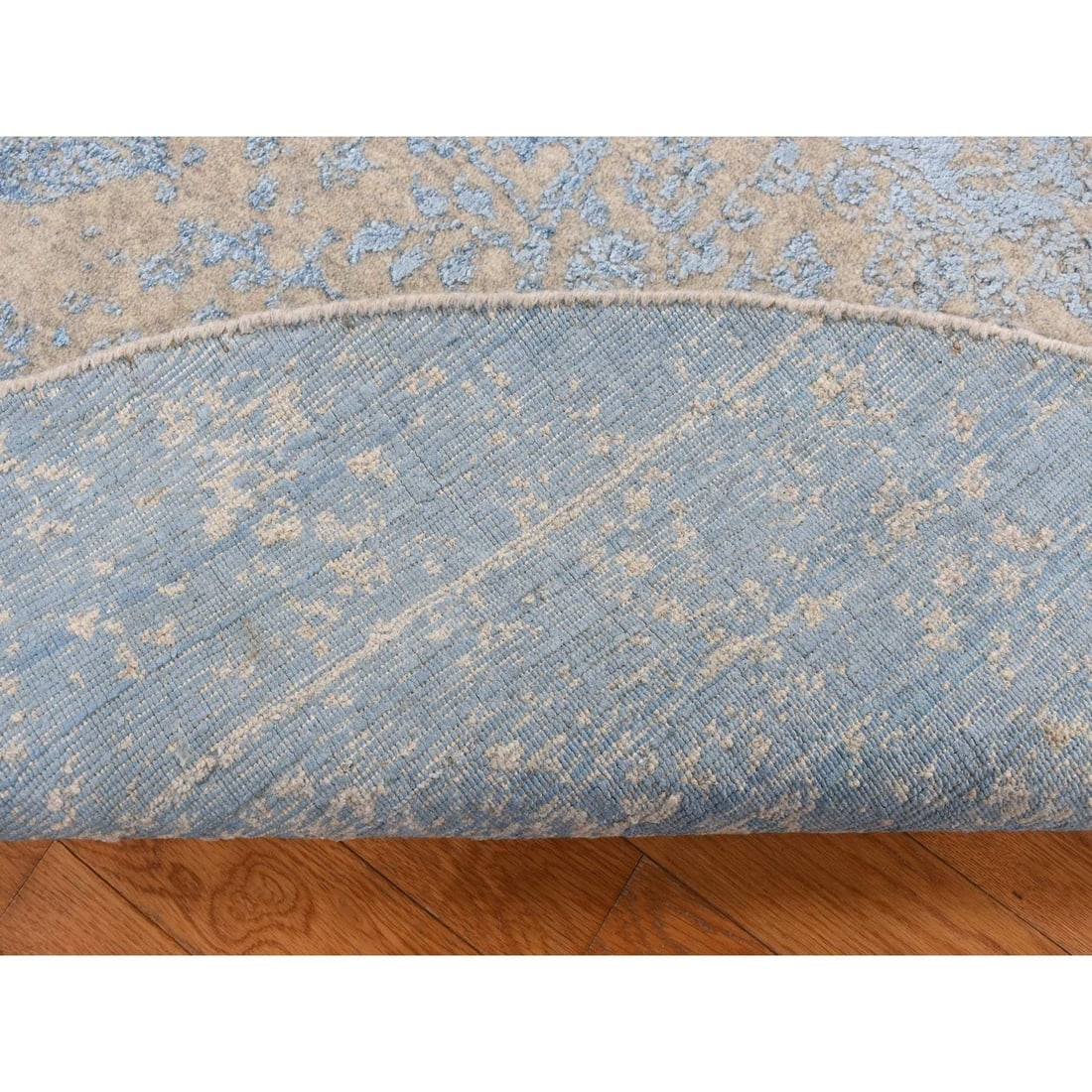 Taupe Color, Jacquard Hand Loomed, Wool and Art Silk, Round Rug - 3