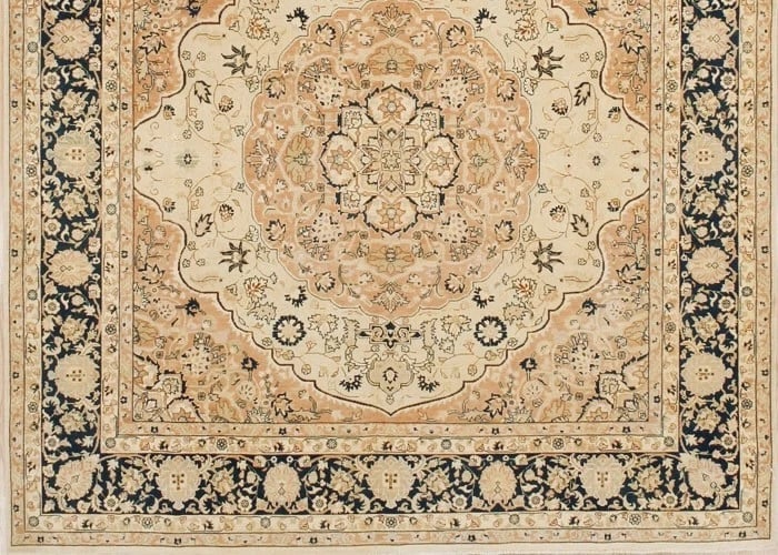 Hand Knotted Indo-Tabriz Cream Wool Oriental Area Rug Carpet 8' x 8'4" - 2