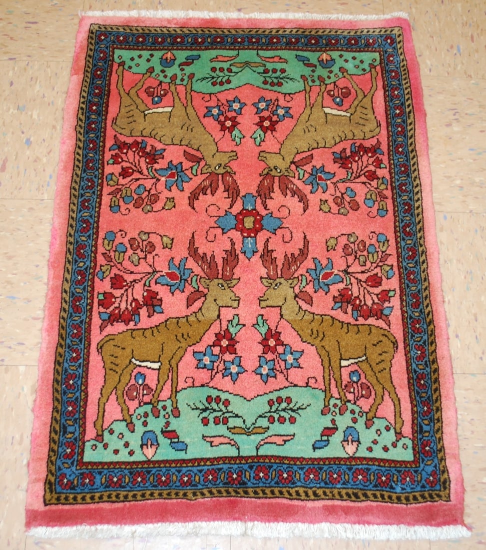 Persian BEJAR RUG 2'3" x 3'2": Title: Persian BEJAR RUG 2'3" x 3'2" Description:OLD, ANTIQUE PREMIUM MASTER PIECE FINE AUTHENTIC HAND KNOTTED Persian BIJAR RUG with KORK WOOL and HIGH KPSI..........Super detailed ANIMAL pattern inc