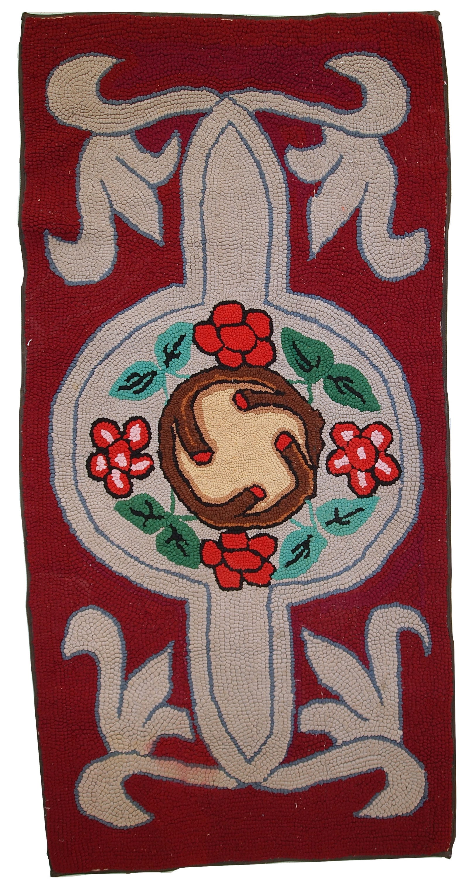 Handmade antique American hooked rug 2,2' x 4,4' ( 67cm x 135cm ) 1930 - 2