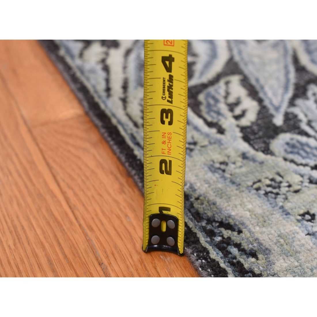 Goose Gray, Pure Silk with Wool, Tulip Flower Design, Hand Knotted Rug - 10