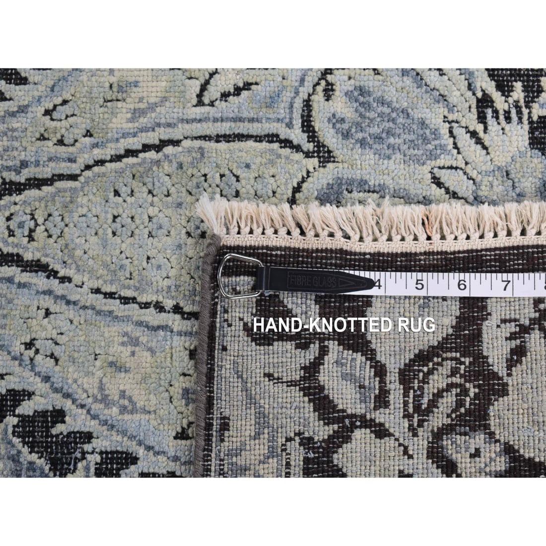 Goose Gray, Pure Silk with Wool, Tulip Flower Design, Hand Knotted Rug - 11