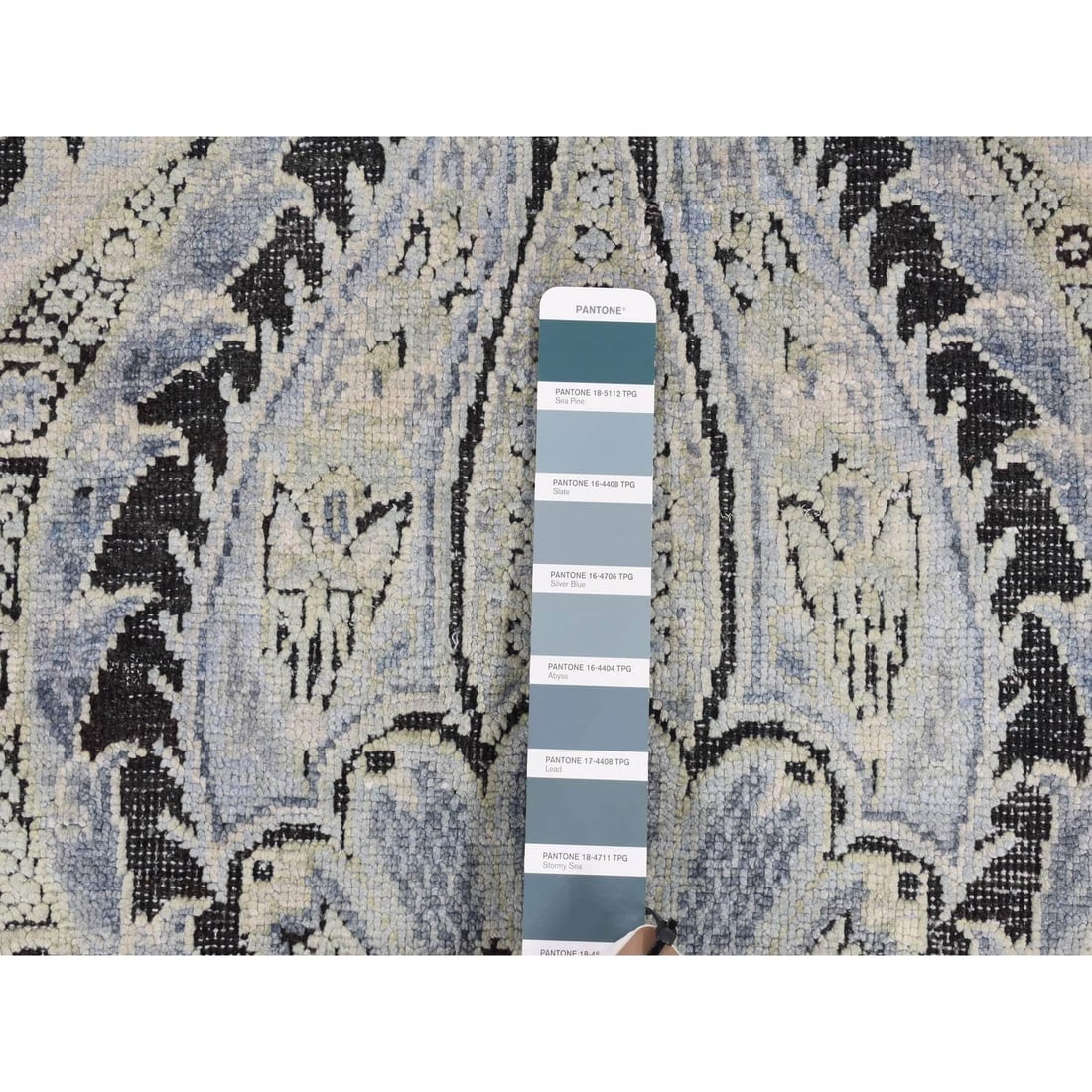 Goose Gray, Pure Silk with Wool, Tulip Flower Design, Hand Knotted Rug - 7