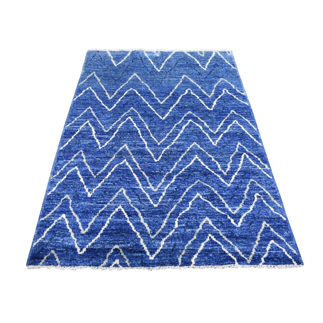 Navy Blue, Hand Knotted, Soft and Shiny Wool, Moroccan Berber Rug: Title: Navy Blue, Hand Knotted, Soft and Shiny Wool, Moroccan Berber RugDescription: This is a truly genuine one-of-a-kind. It has been Knotted for months and months in the centuries-old weaving