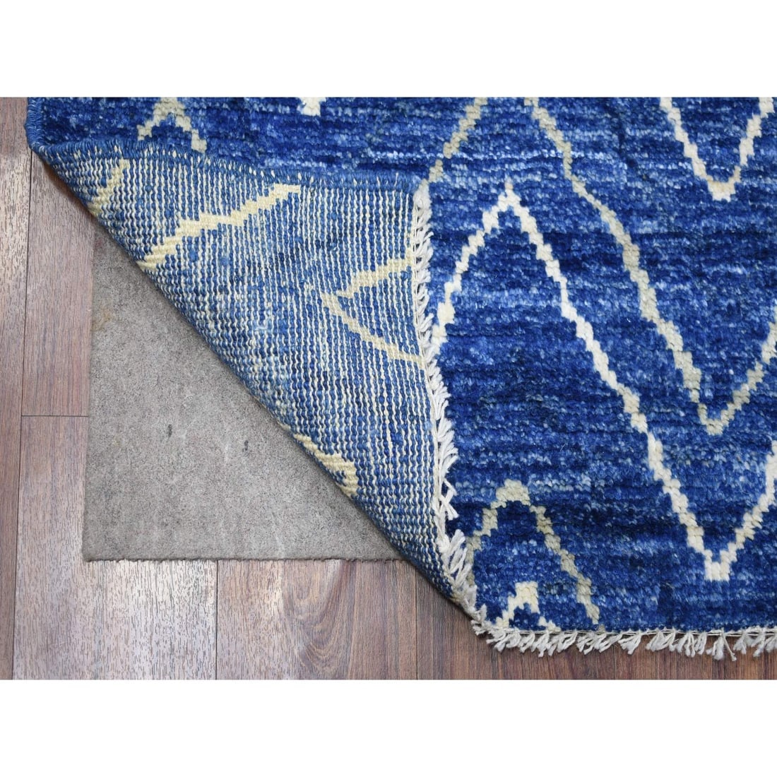 Navy Blue, Hand Knotted, Soft and Shiny Wool, Moroccan Berber Rug - 2