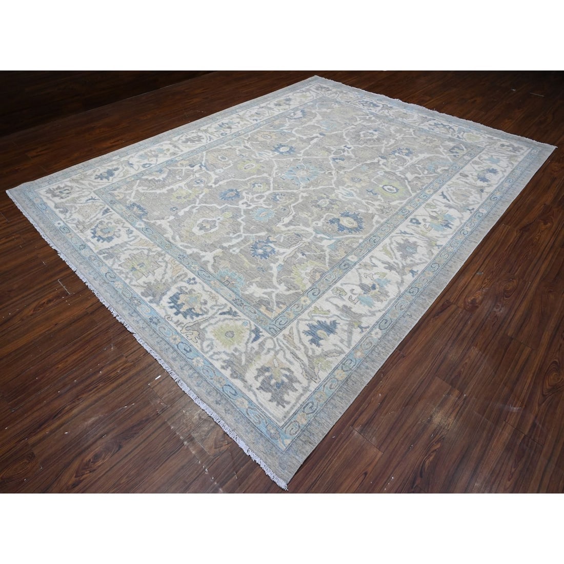 Spanish Gray Organic Wool All Over Mahal Design Oriental Rug - 3