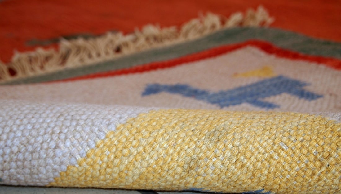 Handmade vintage Persian Gabbeh kilim 5.6' x 7.5' (171cm x 229cm) 1960s - 12