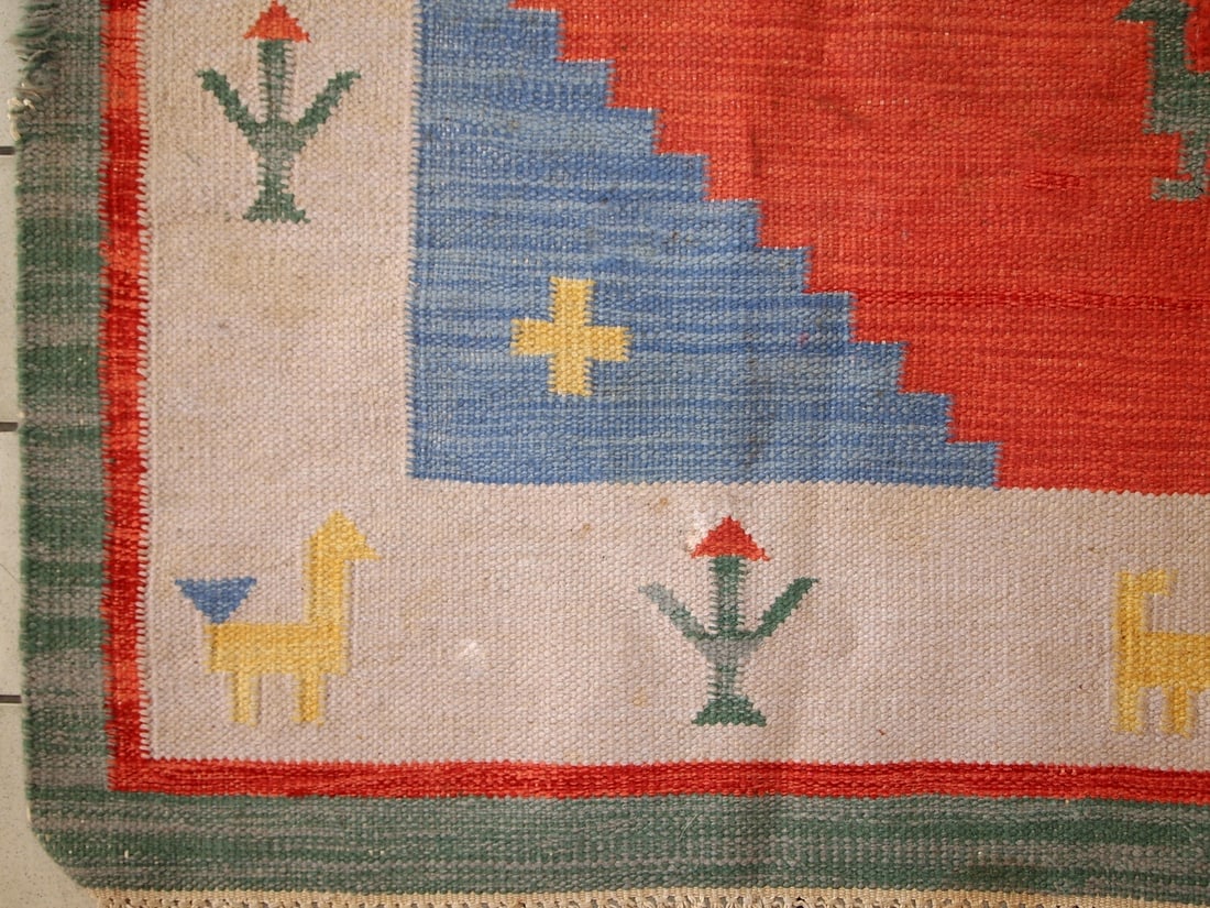 Handmade vintage Persian Gabbeh kilim 5.6' x 7.5' (171cm x 229cm) 1960s - 9