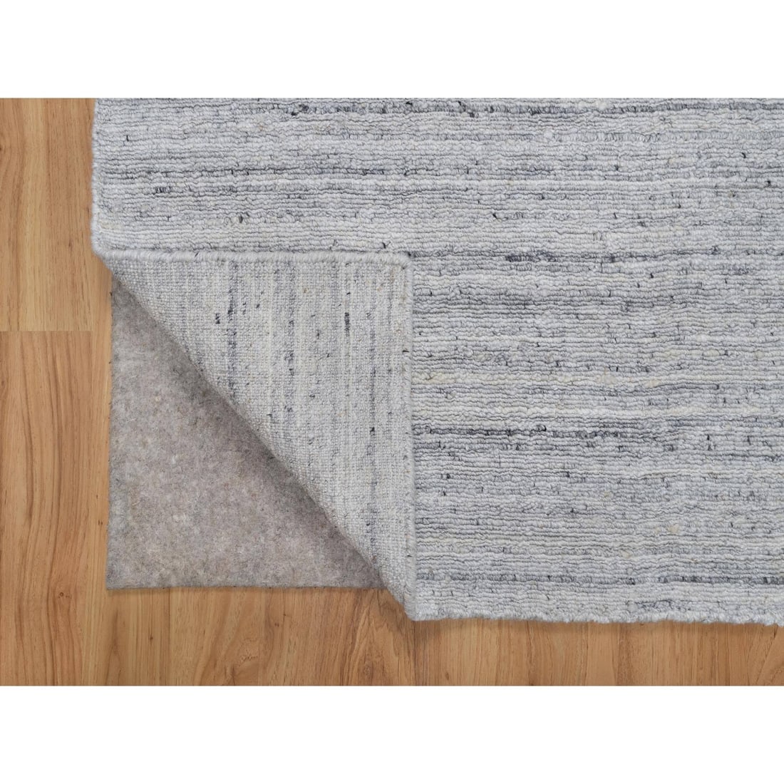 White Soft Pile Plain Modern Striae Design Hand Loomed Wool Runner Rug - 3