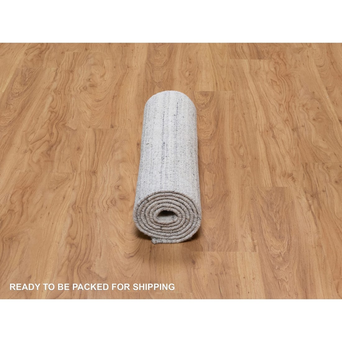 White Soft Pile Plain Modern Striae Design Hand Loomed Wool Runner Rug - 6