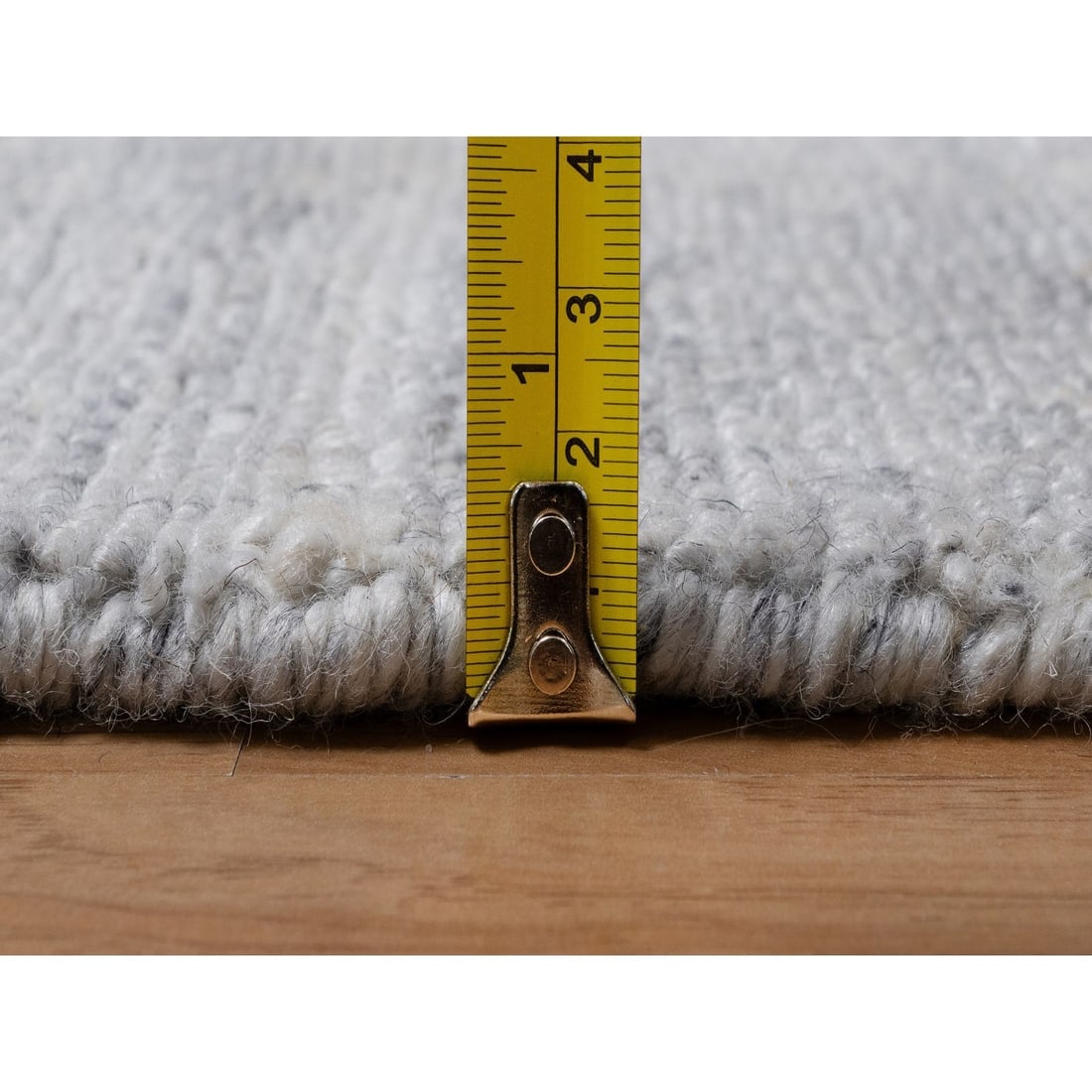 White Soft Pile Plain Modern Striae Design Hand Loomed Wool Runner Rug - 7