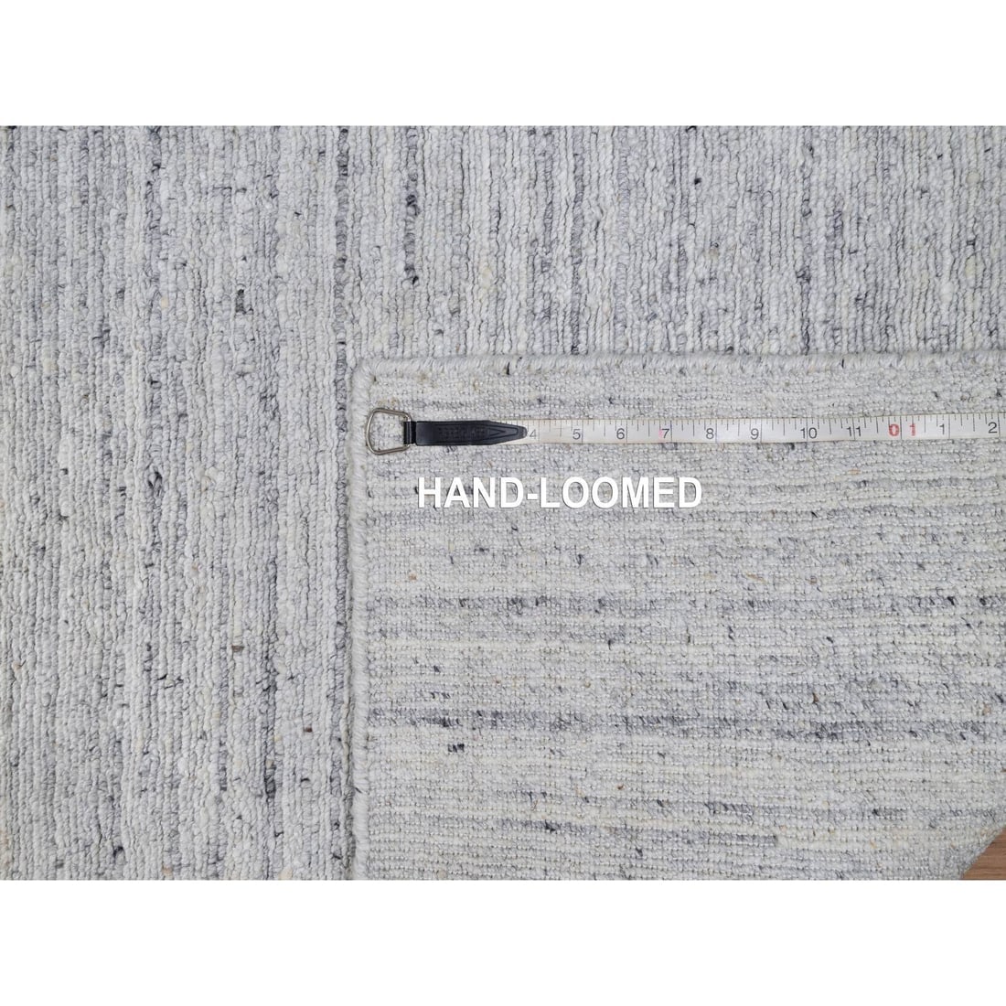 White Soft Pile Plain Modern Striae Design Hand Loomed Wool Runner Rug - 8