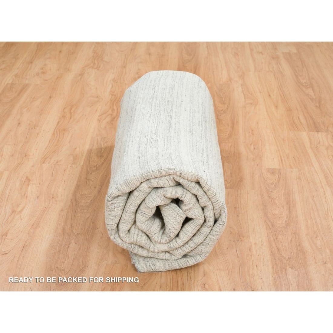 Ivory, Hand Loomed Undyed Natural Wool, Modern Design Square Rug - 9