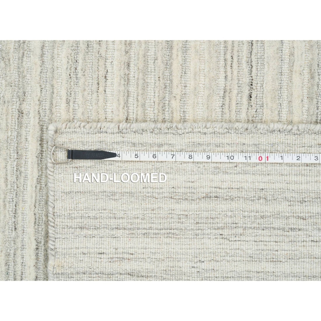 Ivory, Hand Loomed Undyed Natural Wool, Modern Design Square Rug - 11