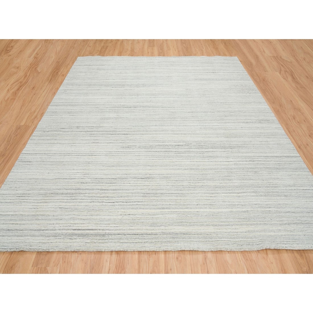 Ivory, Hand Loomed Undyed Natural Wool, Modern Design Square Rug - 2